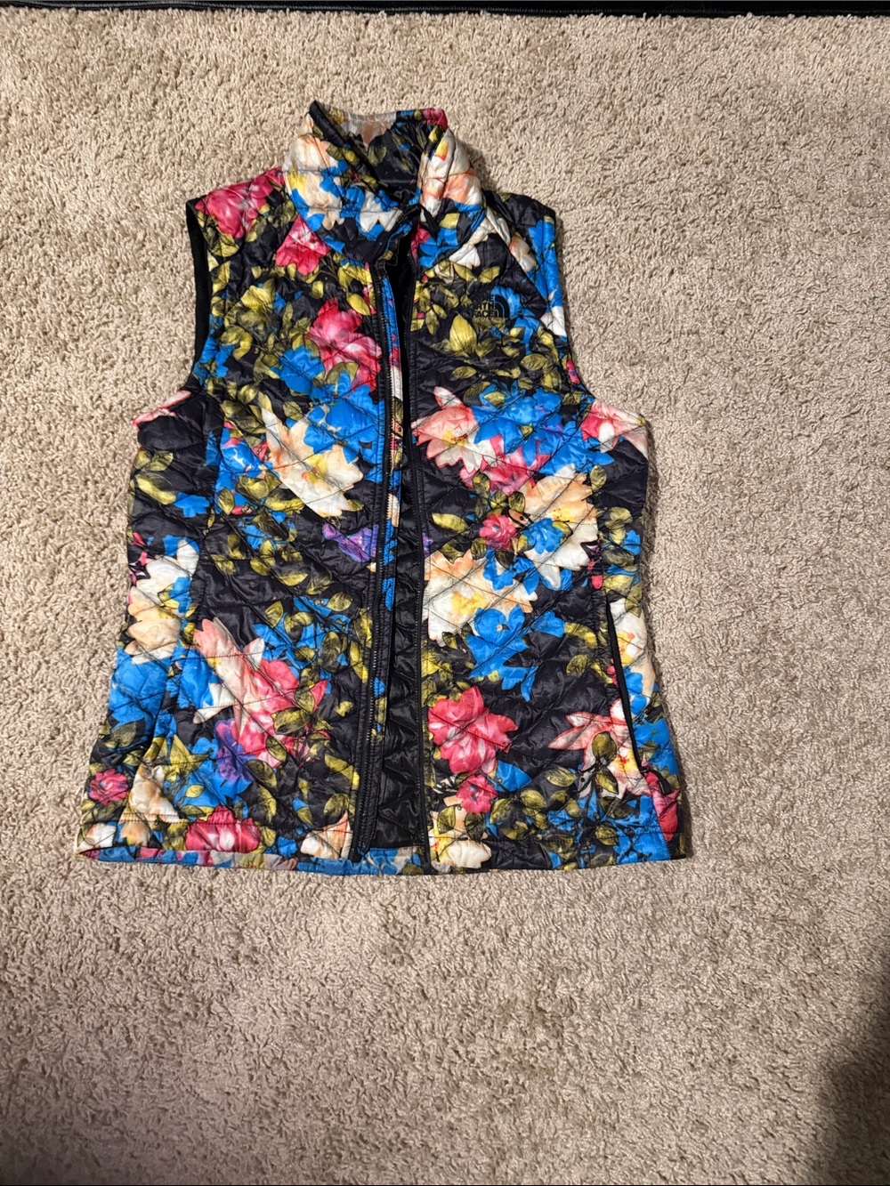 The North Face Floral Quilted Vest - Black, Blue, Pink, Cream
